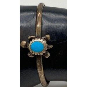 Vintage Sterling Silver NAVAJO Turquoise Turtle Animal Cuff Bracelet 7.9g Nice